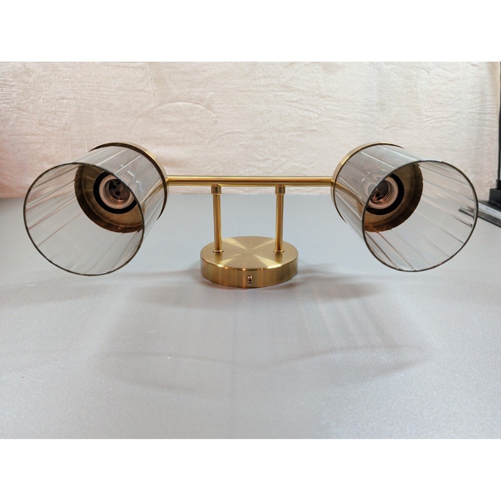 Modern 2-Light Vanity Sconce Brushed Brass Fluted Glass Wall Light Fixture - Picture 3 of 11